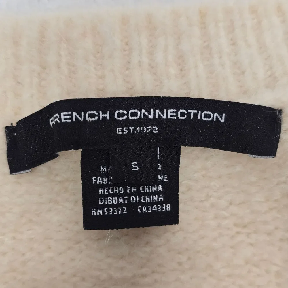 French Connection Fluffy Knit V-Neck Oversized Wool Blend Cream Sweater S NWT - Picture 6 of 15